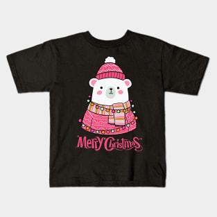 Merry Christmas a cute polar bear ready for the holidays Kids T-Shirt